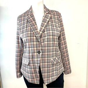 Torrid Plaid Knit Blazer Jacket Sz 1X  Pink Pockets Stretch Lined Office Preppy‎